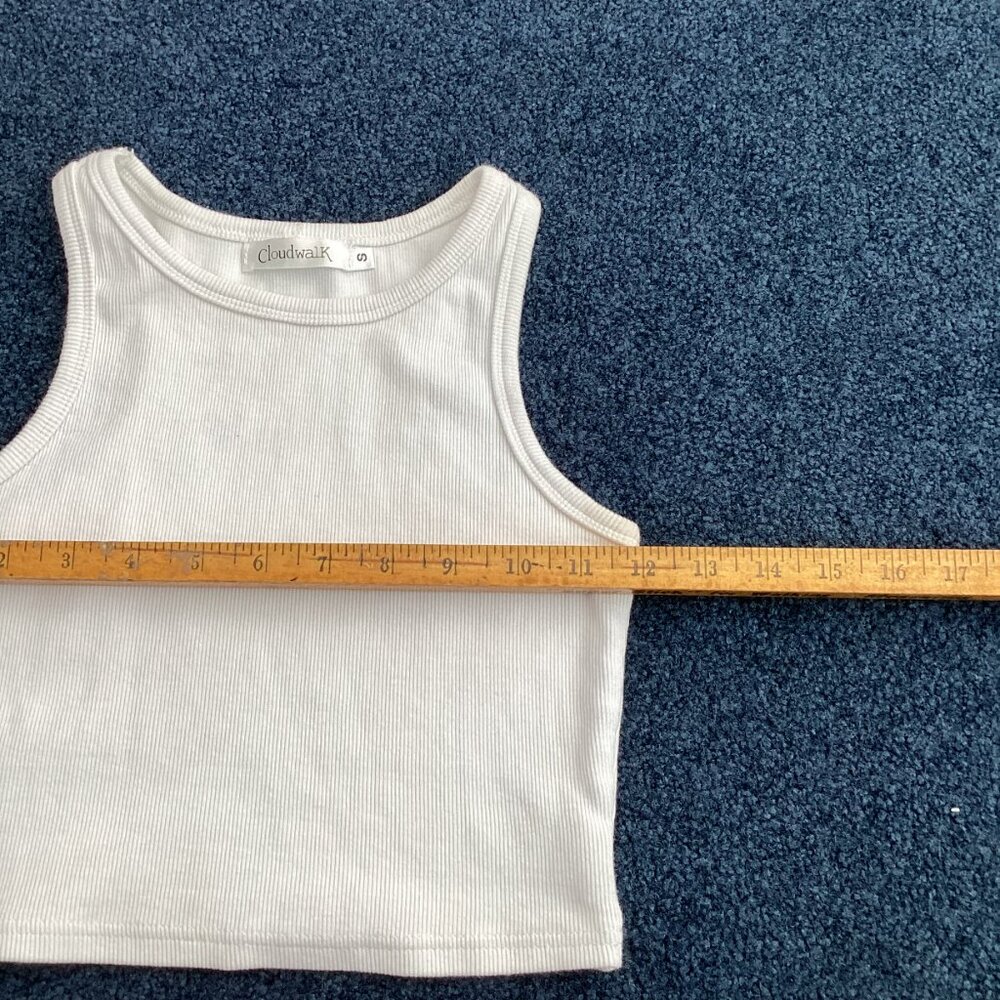 White Cropped Ribbed Tank Top - Small - Picture 3 of 6